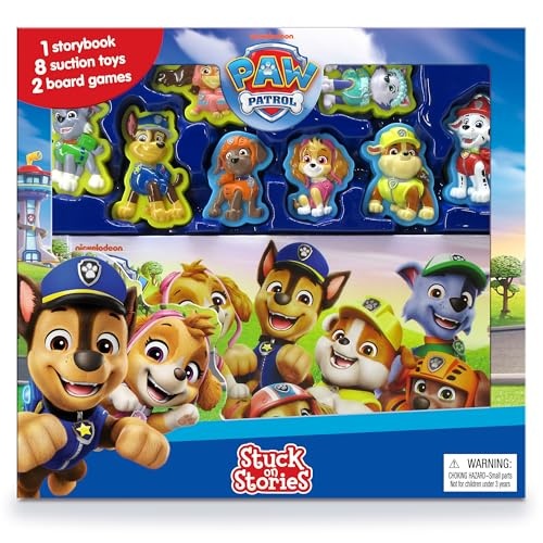 Nickelodeon PAW Patrol Stuck on Stories: Storybook, 8 Suction Cups, 2 Board Games